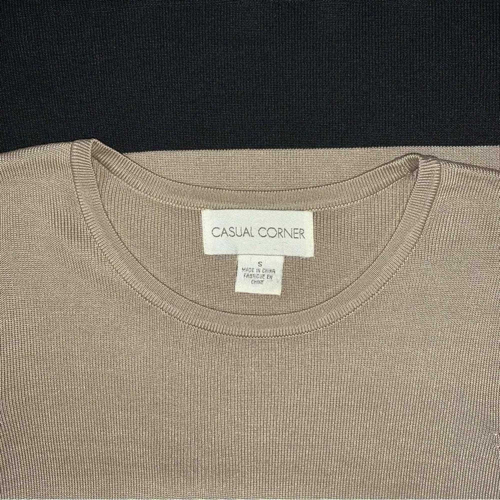 Casual Corner Knit Shell Women Small Tan Silk Sleeveless Striped Colorblock Top - Picture 4 of 6